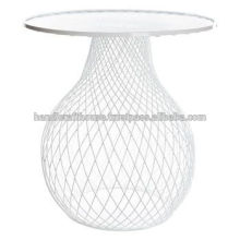 Mesa de centro superior de cristal de metal blanco atado con alambre industrial